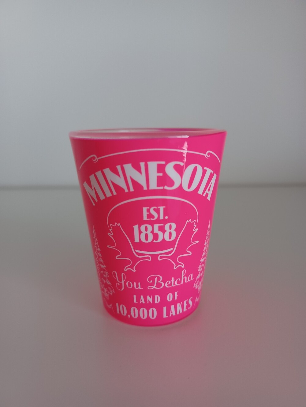 Minnesota You Betcha Pink White Shot Glass State‎ Barware Drinkware Collection